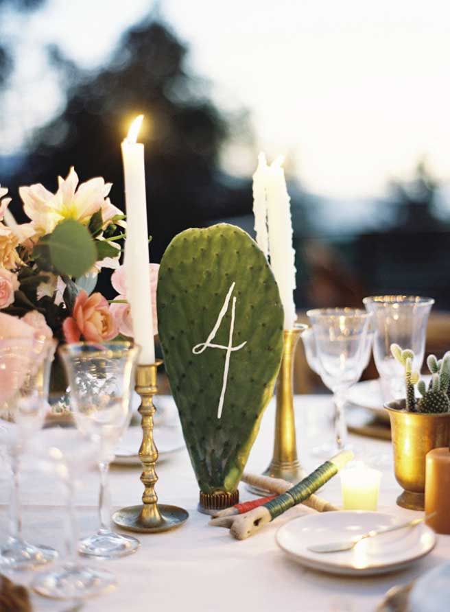 numéros de table de mariage original feuille de cactus